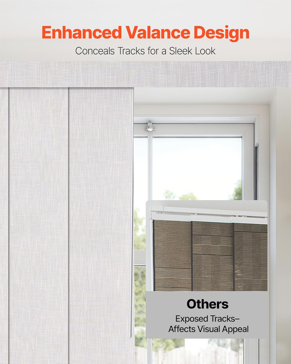 Panel Track Blinds, Extendable Track from 45.8 in to 86 in W, Trimmable Panel Cu