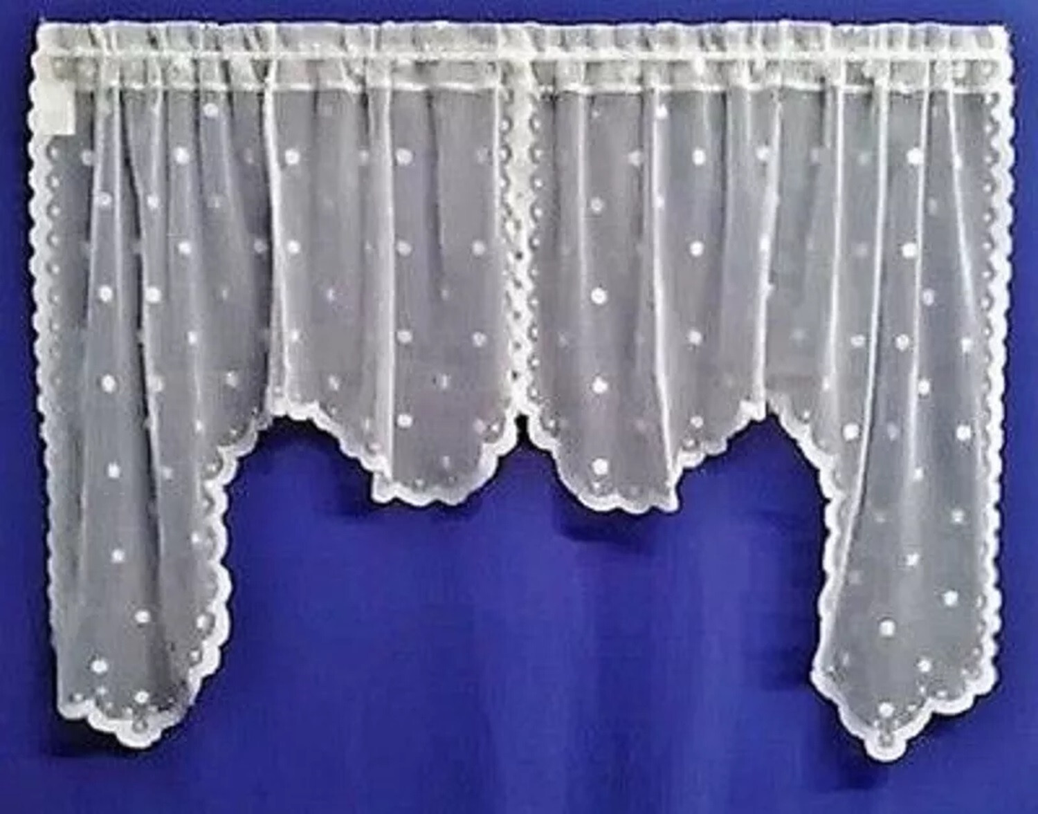 White Heritage Lace Window Swag Pair Swiss Dots 56″ x 28″ Kitchen Bedroom