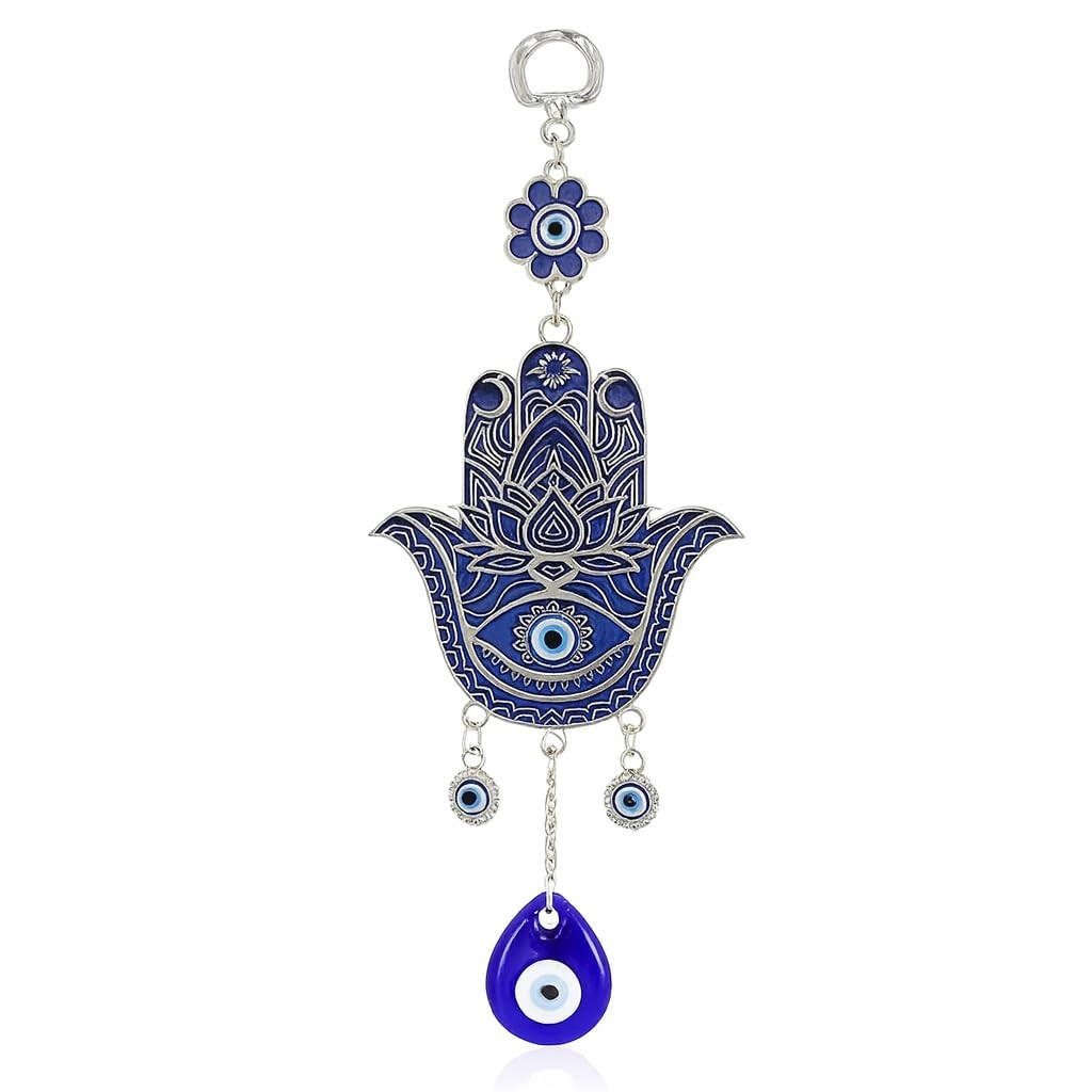 Hamsa Hand Metal Evil Eye Wall Hanging Decor for Car Mirror, Home & Office Pr…