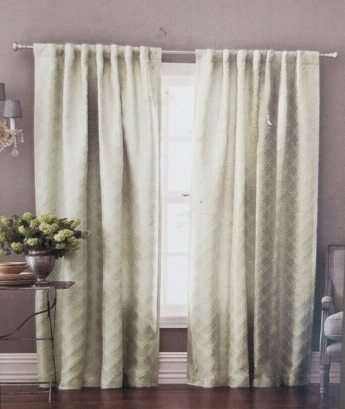2 Fieldcrest Green Icon Window Panels (1 pair) 108″ x 84″ NIP
