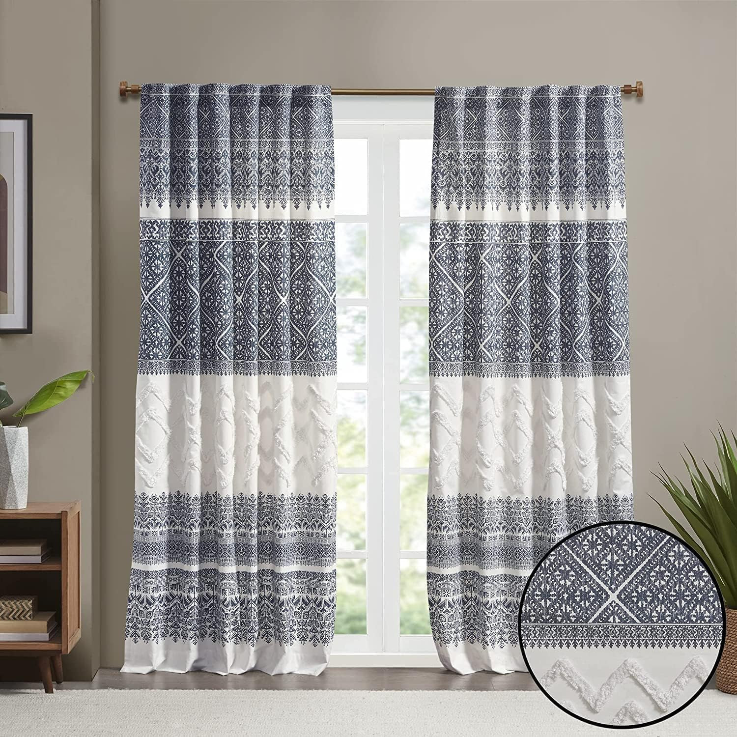 Mila 100% Cotton Single Panel Curtain Tufted Chenile Boho Design Rod Pocket Top