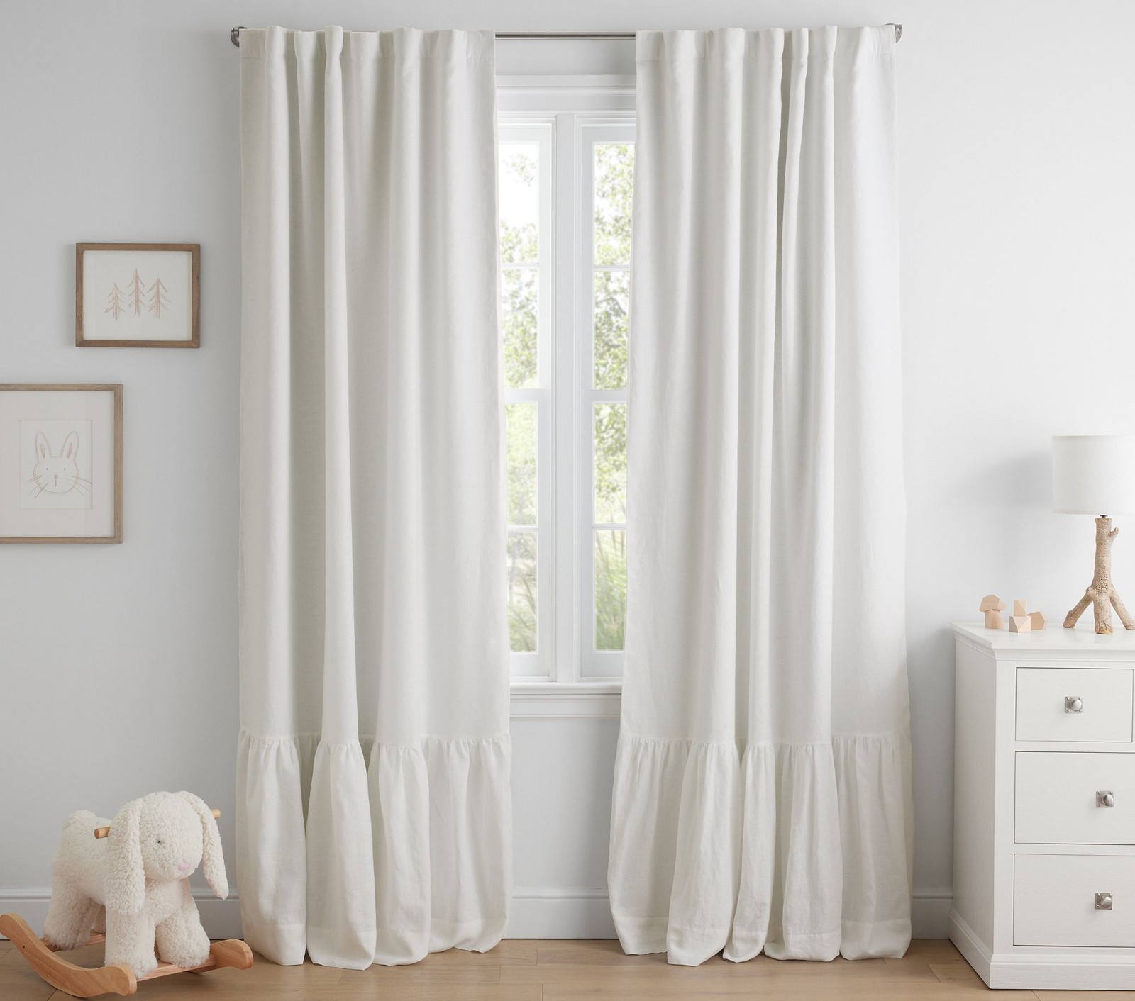 Belgian Linen Ruffle Blackout Curtain- Ivory, 52″W x 96″L