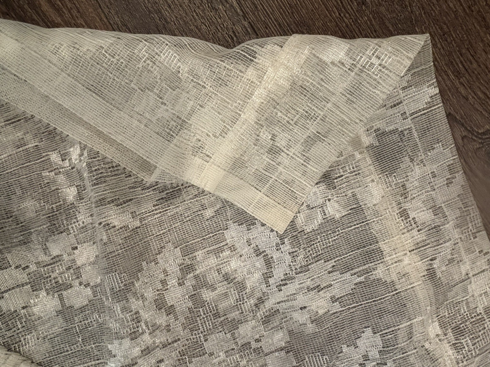 Vtg Ivory Floral Lace Curtain Ruffled Edges Attached Valance 58×84 Cottage Core