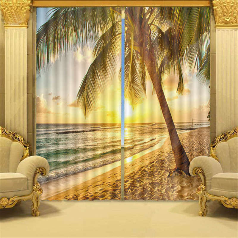 Romantic Golden Beach 3D Curtain Blockout Photo Printing Curtains Drape Fabric