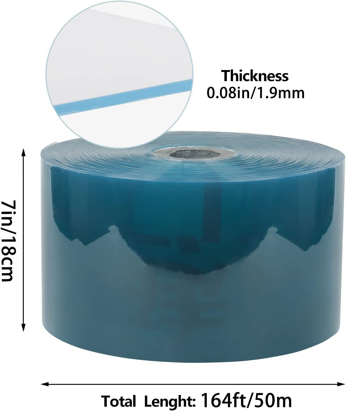 Clear PVC Smooth Strip Curtain 164 Ft Length X 7 in Width Bulk Roll 0.08» Thick