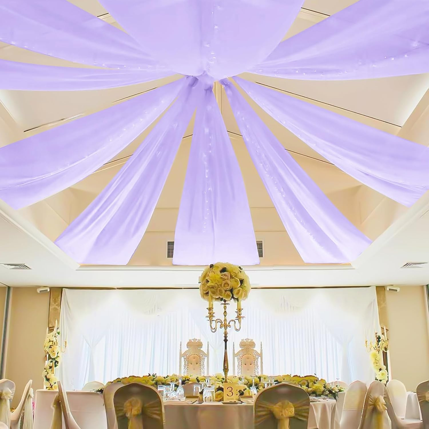 Purple Sheer Chiffon Ceiling Drapes – 6 Panels, 5ft x 20ft for Events