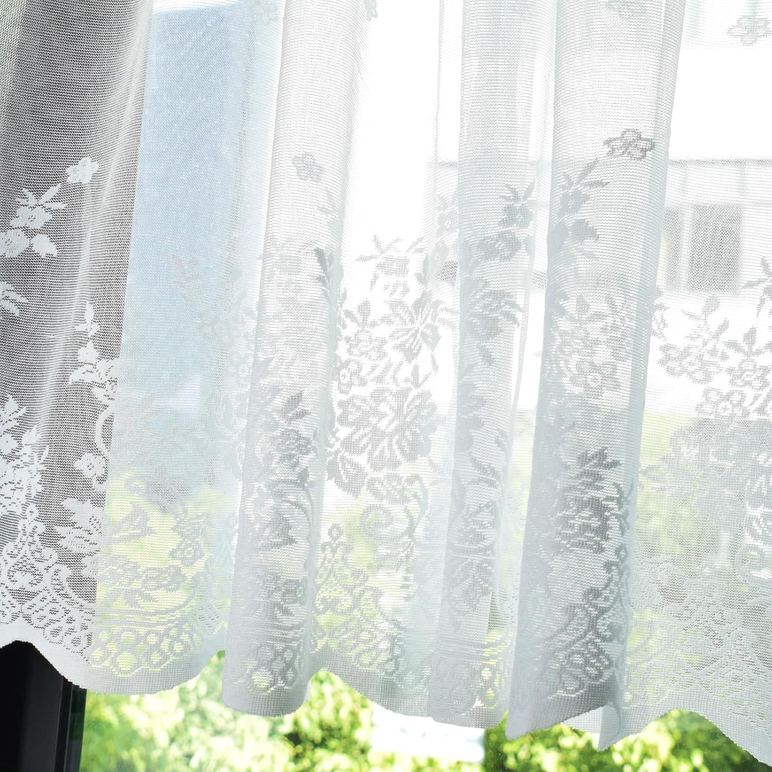 Kitchen Curtains White Lace, Floral Embroidered Semi Sheer Curtain Window Valanc