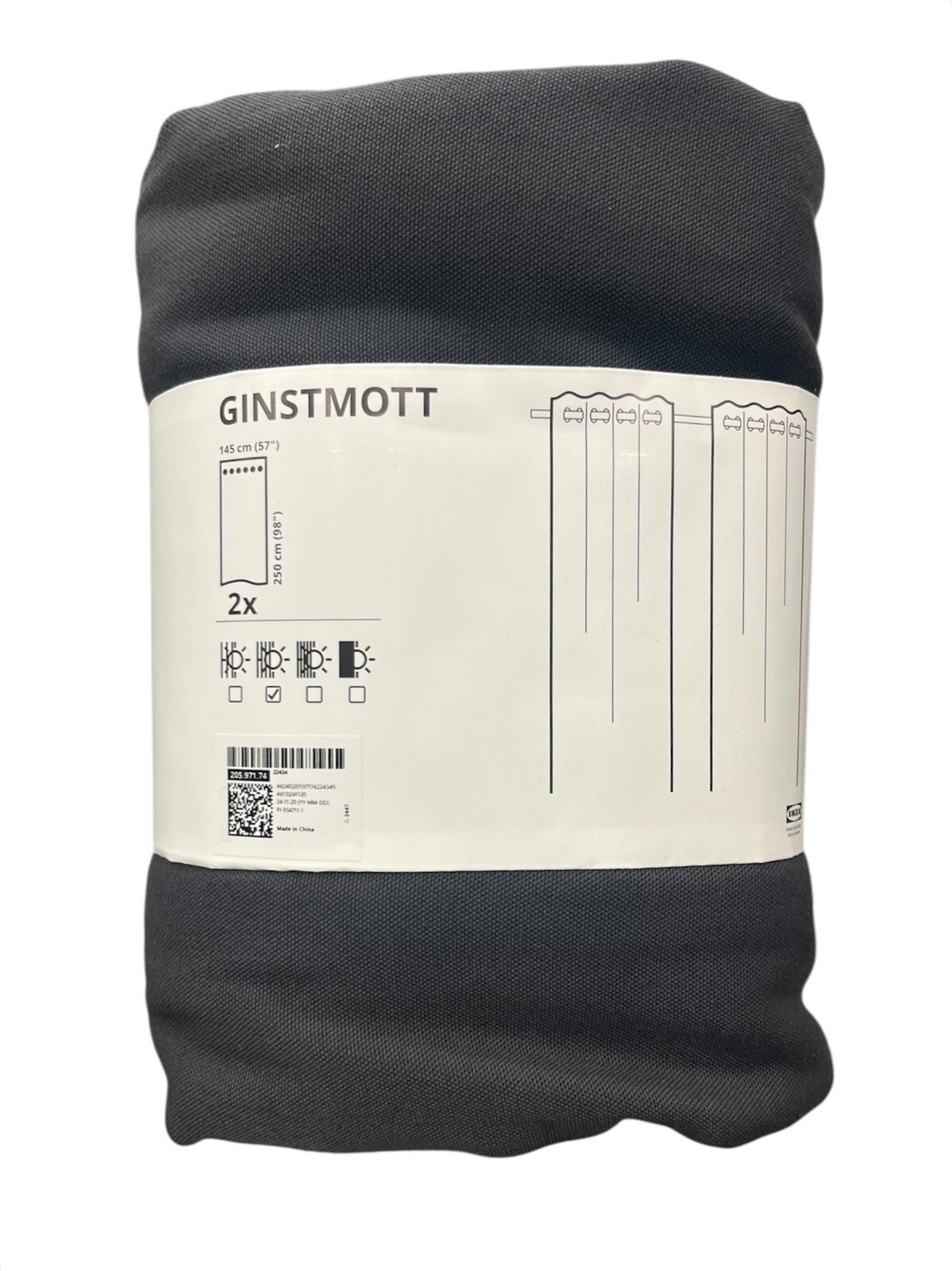 New IKEA GINSTMOTT Curtains Dark Gray w/ Eyelets 145×250 cm (57×98 «) 205.971.74
