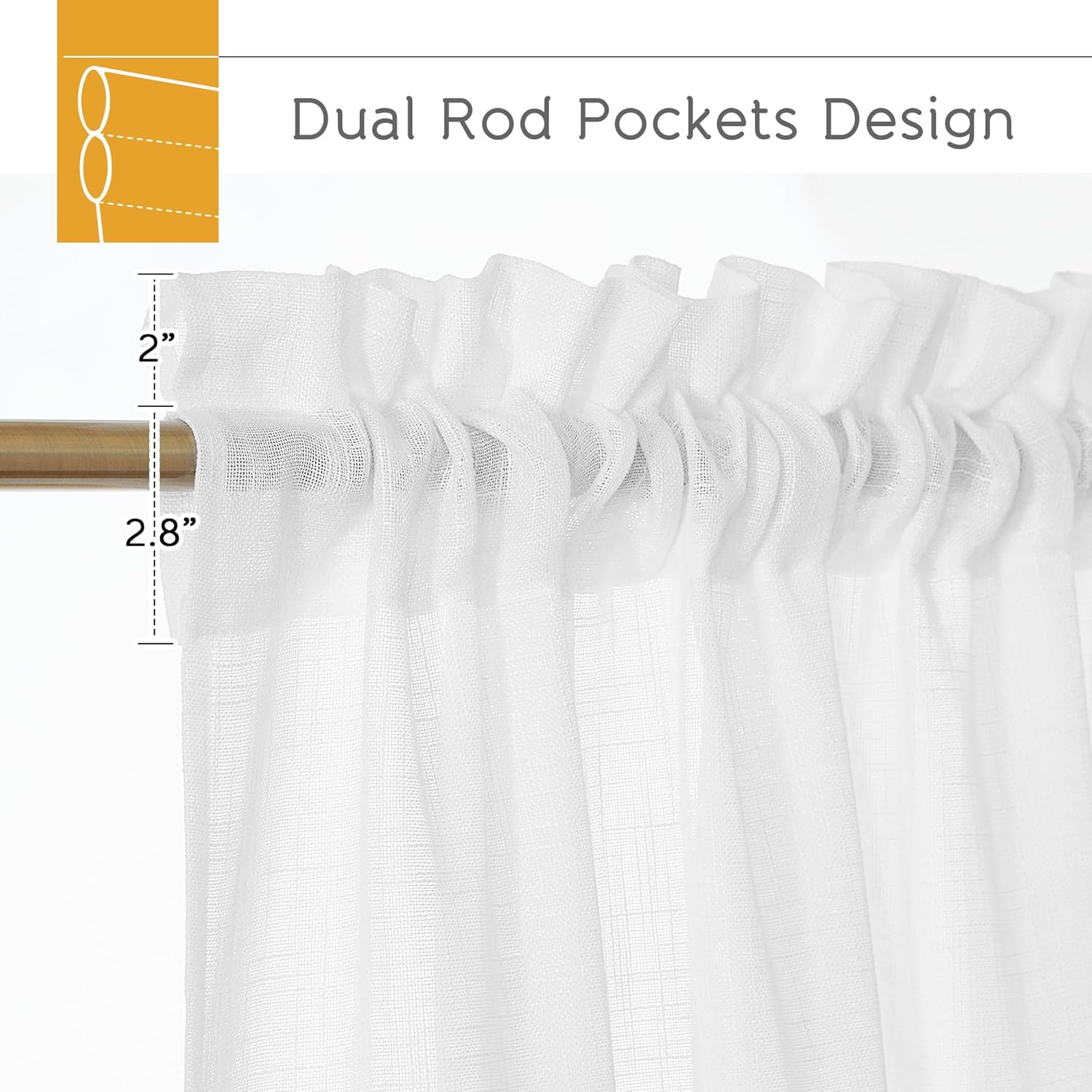 RYB HOME Short White Linen Curtains 45 inches 52″W x 45″L (Pack of 2),
