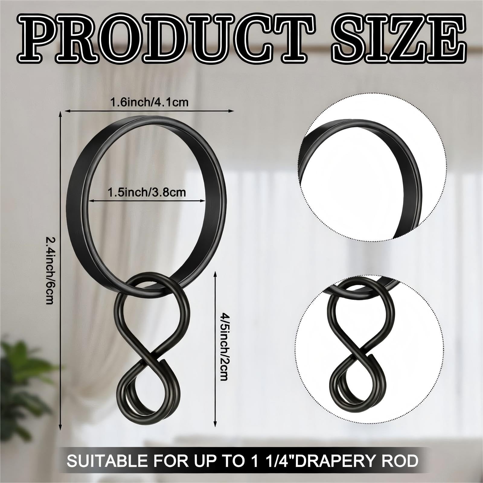 50 Pack Black Curtain Rings with Eyelets 1.5 Inch Inner Diameter Eyelet Curta…
