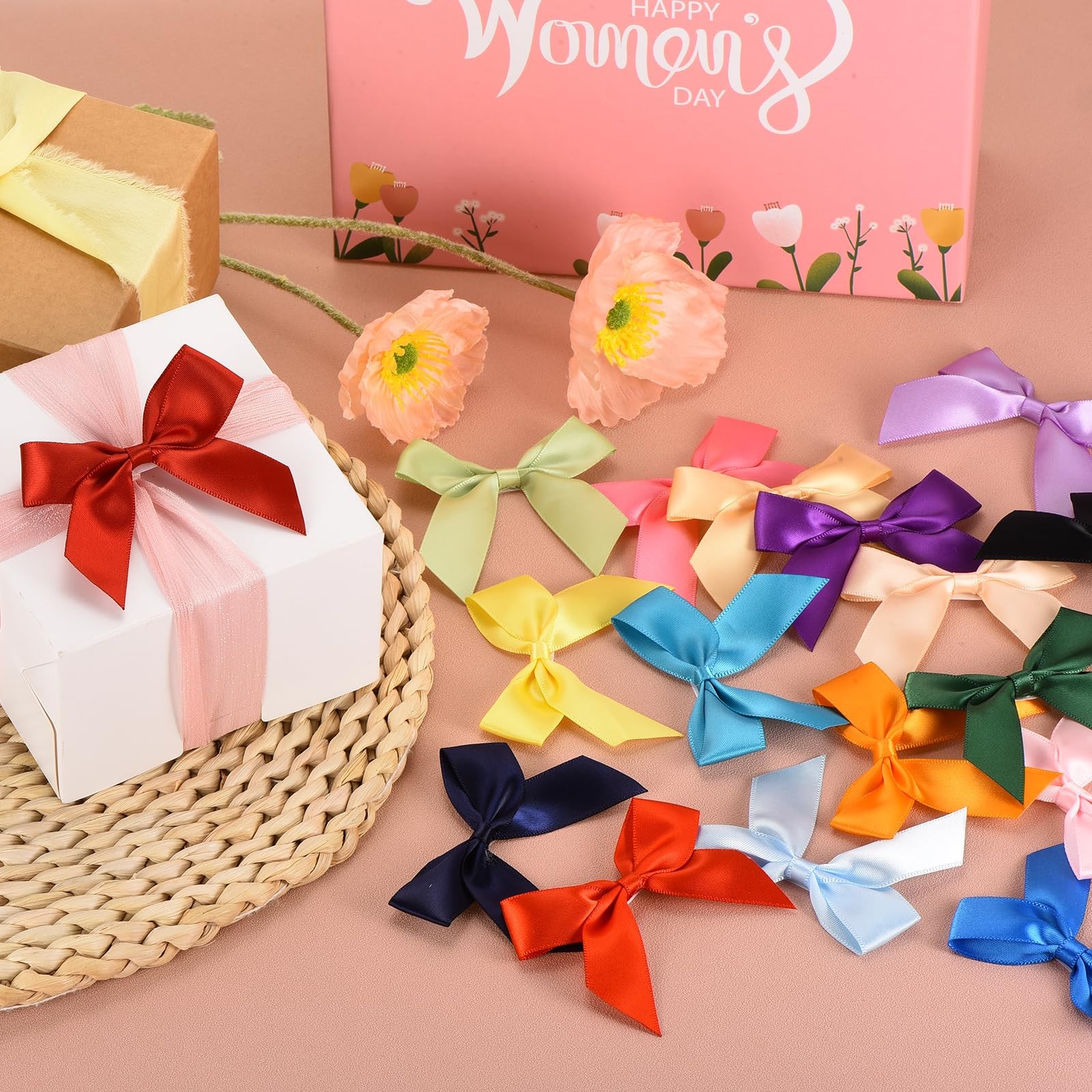 50 PCS Emerald Green Mini Fabric Satin Ribbon Flower Bows Craft DIY 2.5 Inch