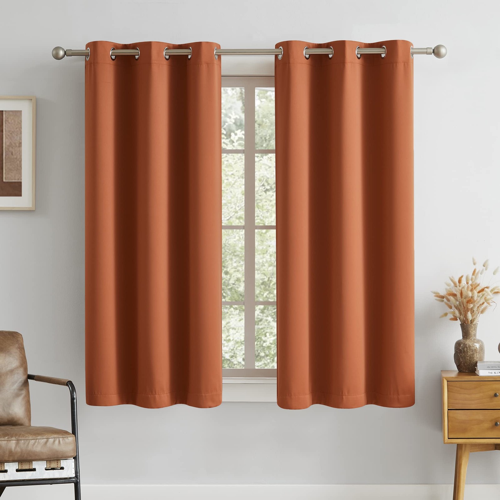 Rust Orange Blackout Short Curtains for Living Room 45 Inch Length Ochre Fall…