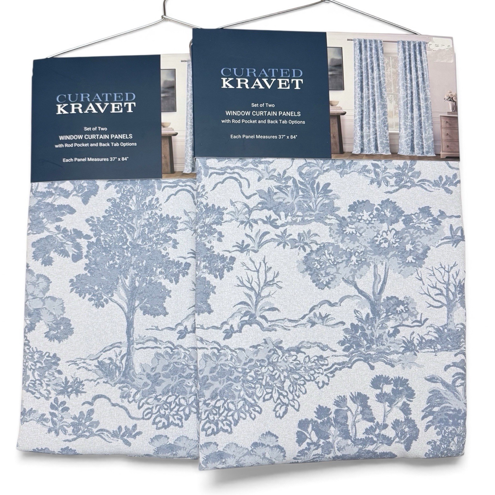 Curated Kravet Blue Toile Landscape Trees Set of 4 Curtain Panels 37×84 in. NEW