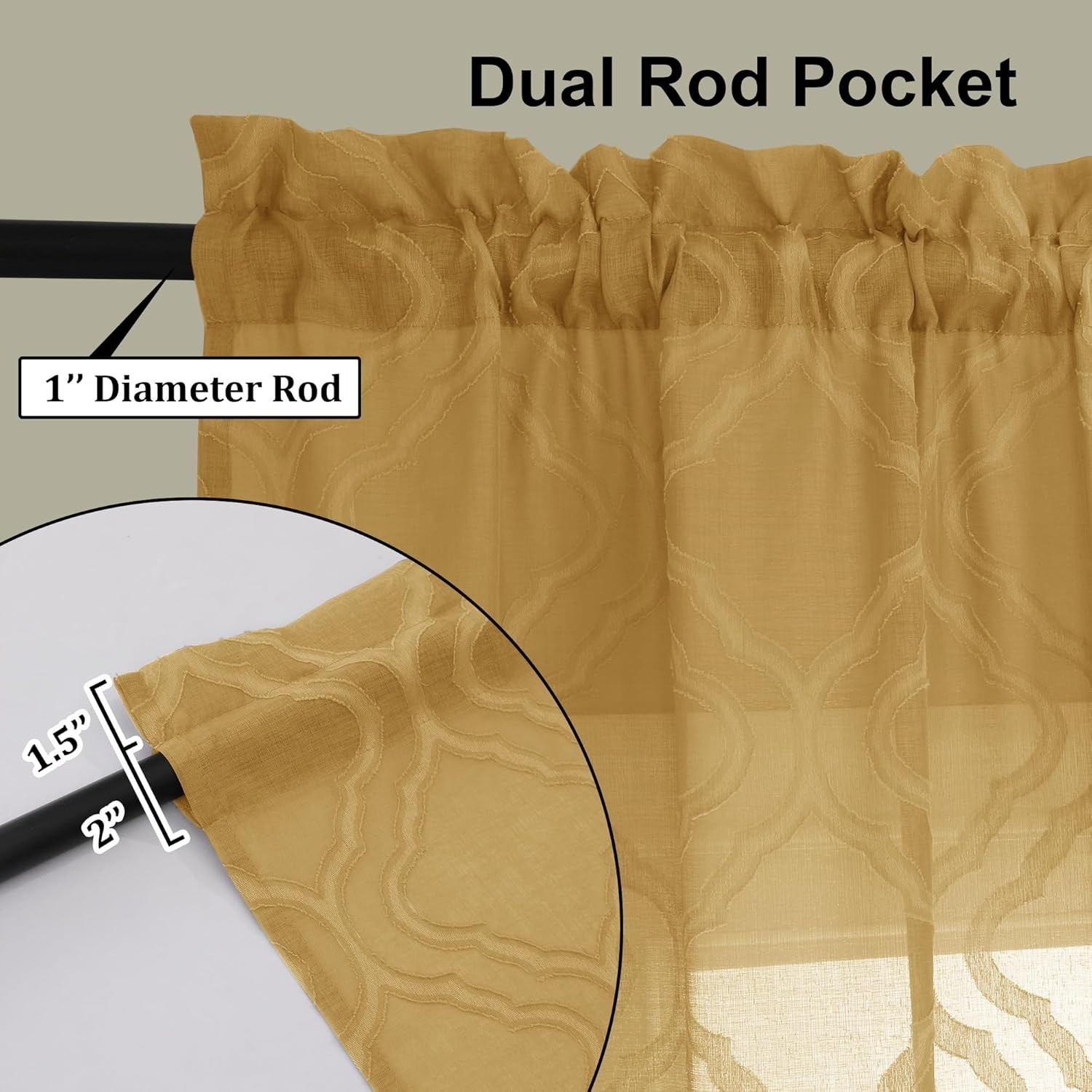 Sheer Curtains 63 Inches Long 2 Panels Set 42″W x 63″L Dark Gold