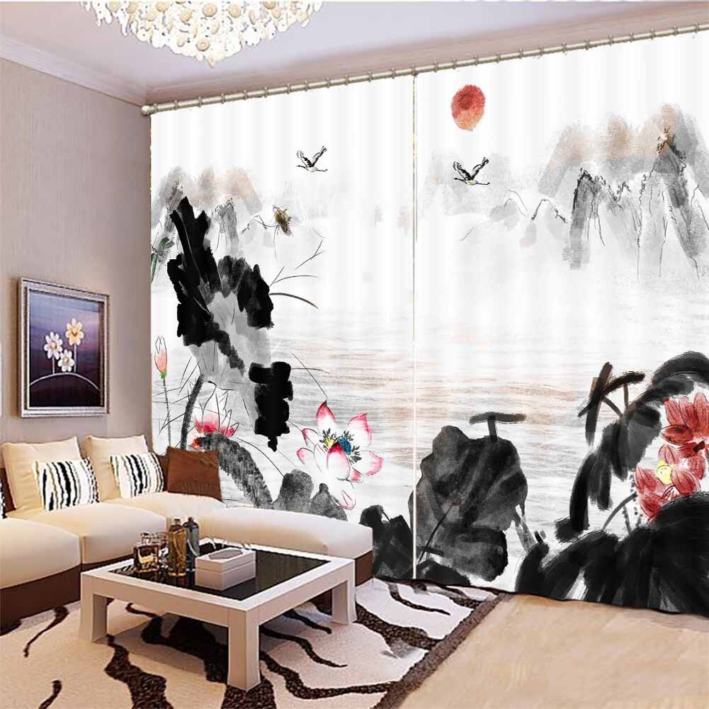 Flowers On The River 3D Blockout Photo Print Curtain Fabric Curtains Window