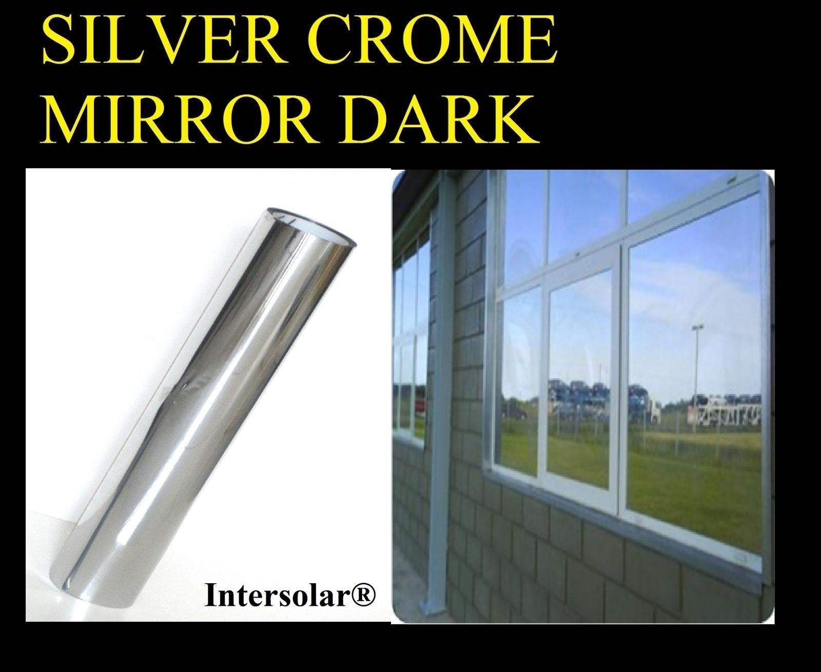 36″ x30′ Home Window Tint Silver/Black Crome Mirror Stop Heat 2ply 05% very dark