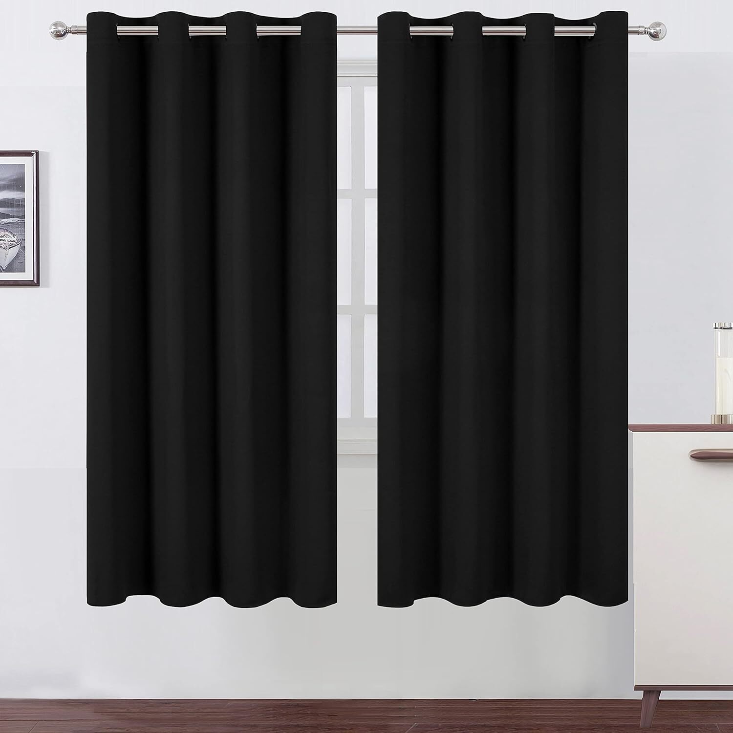 LEMOMO Black Thermal Blackout Curtains/52 x 72 Inch/Set of 2 Panels Room