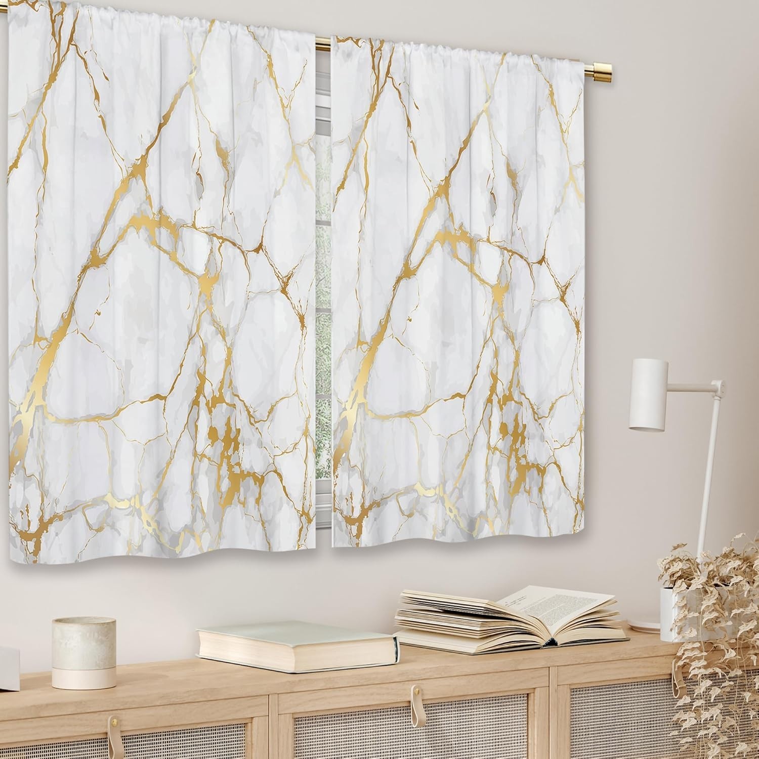 Gold Marble Kitchen Curtains Golden 26″W x 36″L (Pack of 2) 14_gold_marble