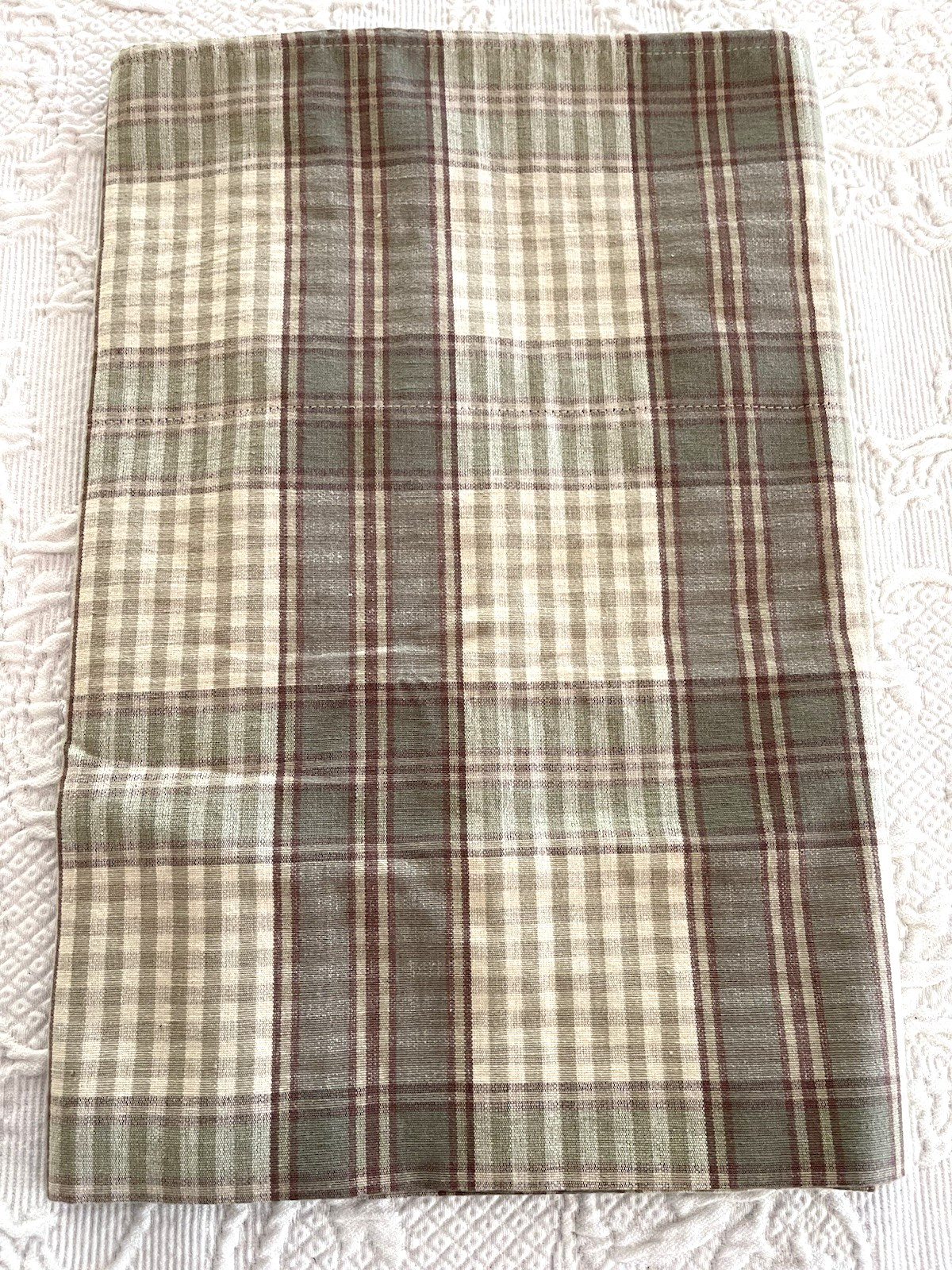 Waverly Country Valance Cream Green Plaid Rod Pocket 100% Cotton India 82″ x 17″