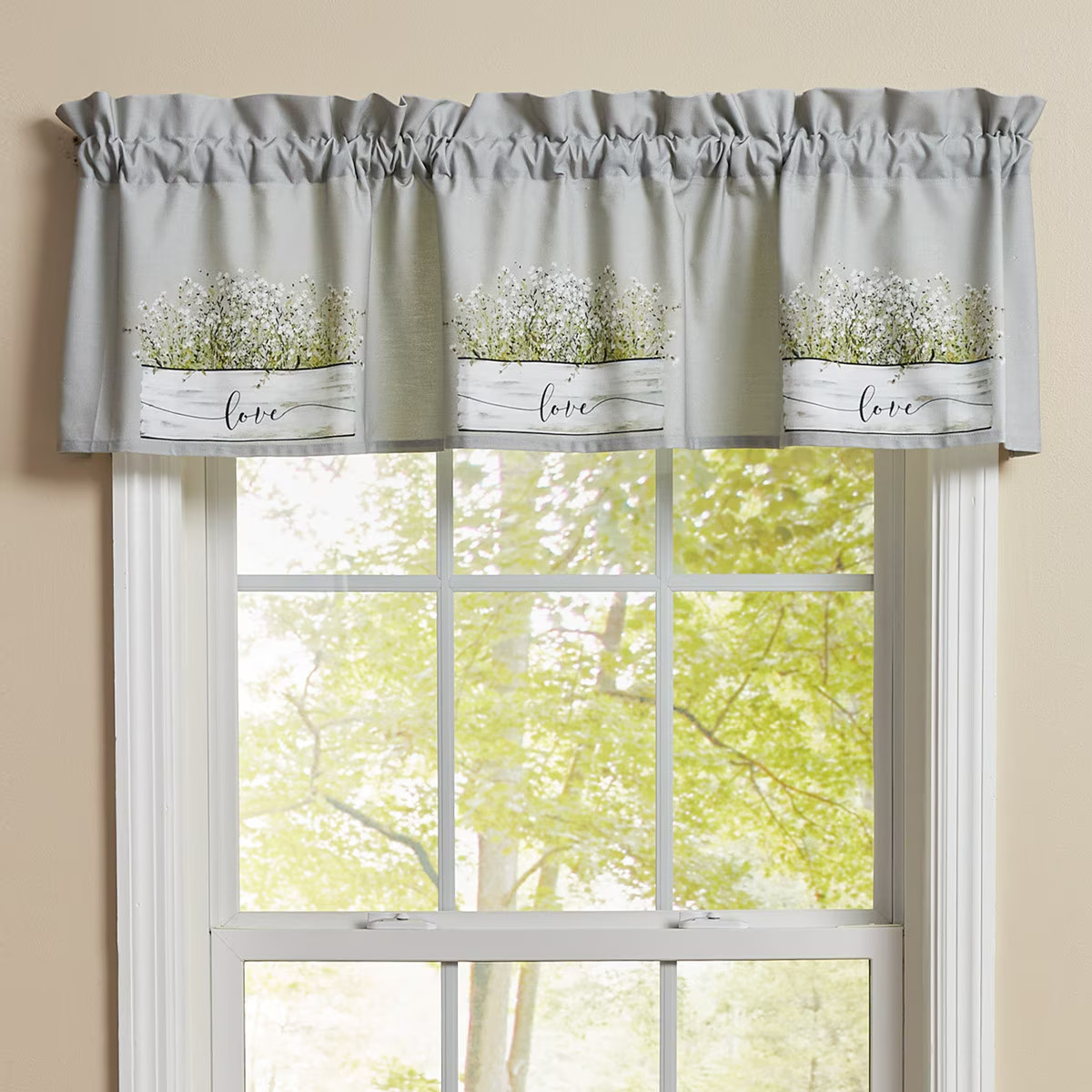 Bouquet of Grace Valance, 60×14, NEW in pkg, Gray, Black, White, LOVE