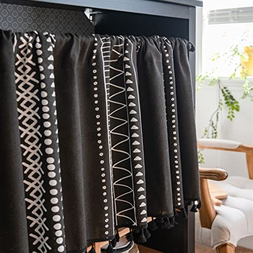 Boho Tassels Kitchen Valances for 18″W x 59″L (Pack of 1) Black