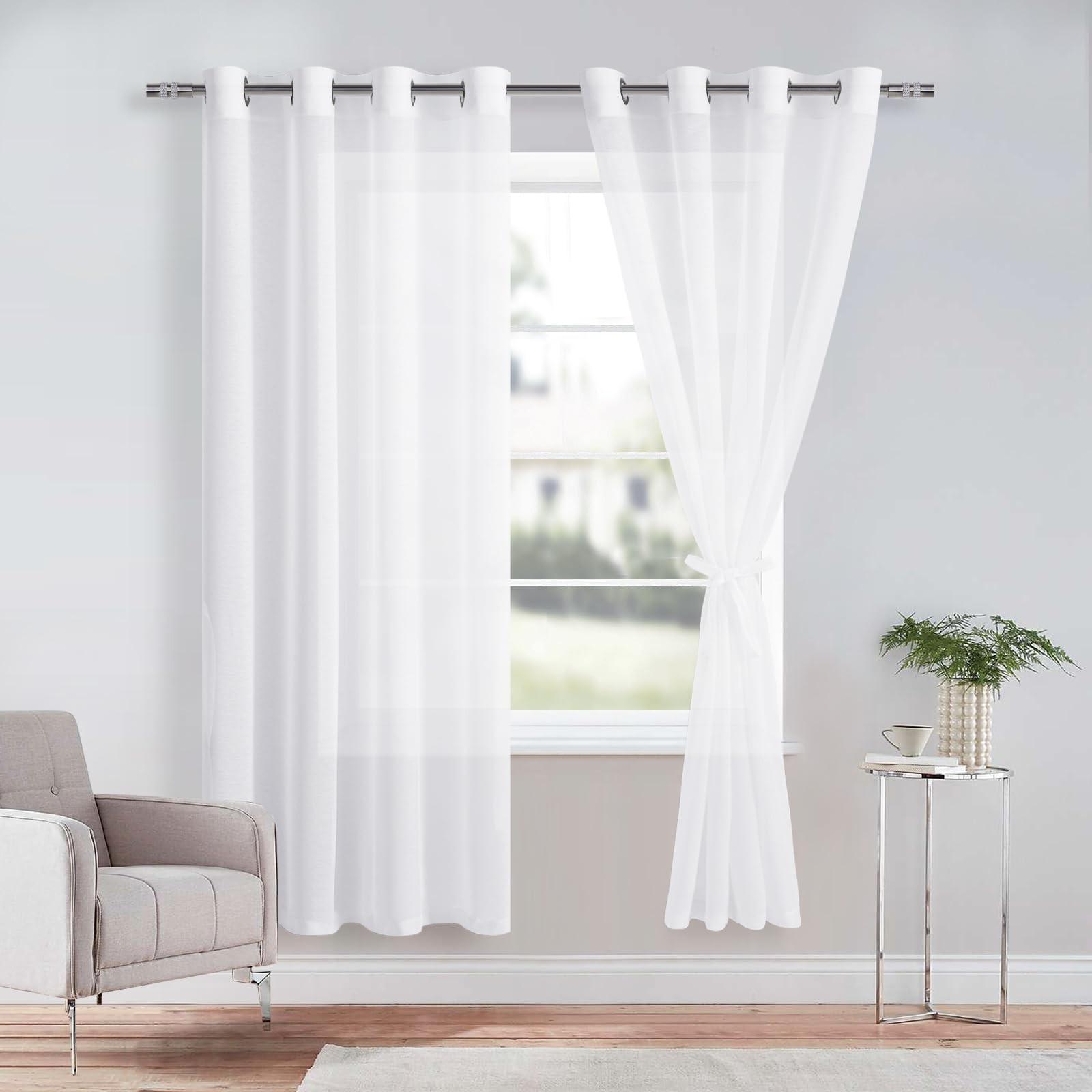 Set of 2 Sheer Voile Curtains with Eyelet Sheer Curtains with Curtain Tie…
