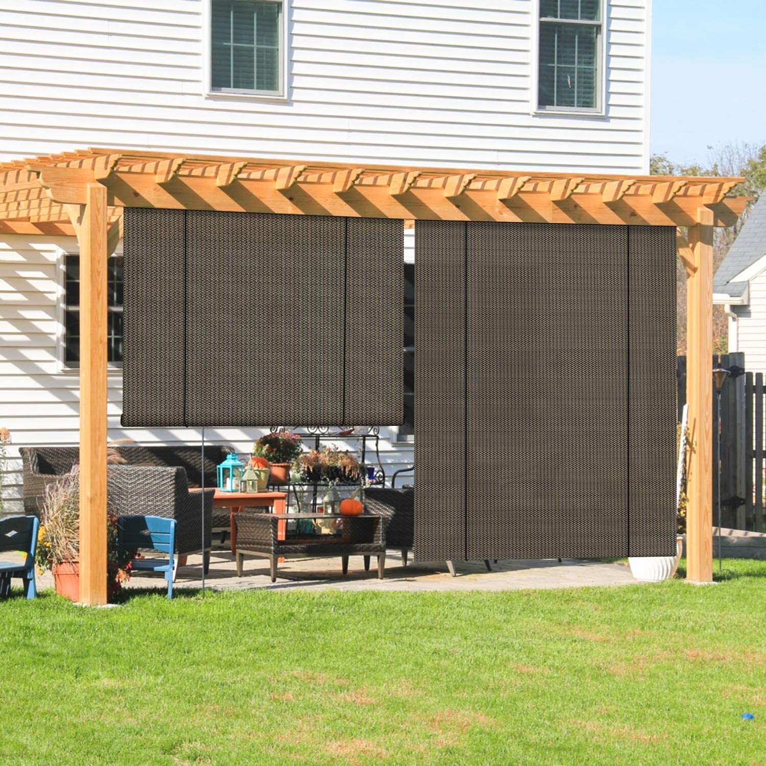 Roller Shade Roll up Shade UV Light Filtering Porch Pergola Outdoor Gazebo Brown