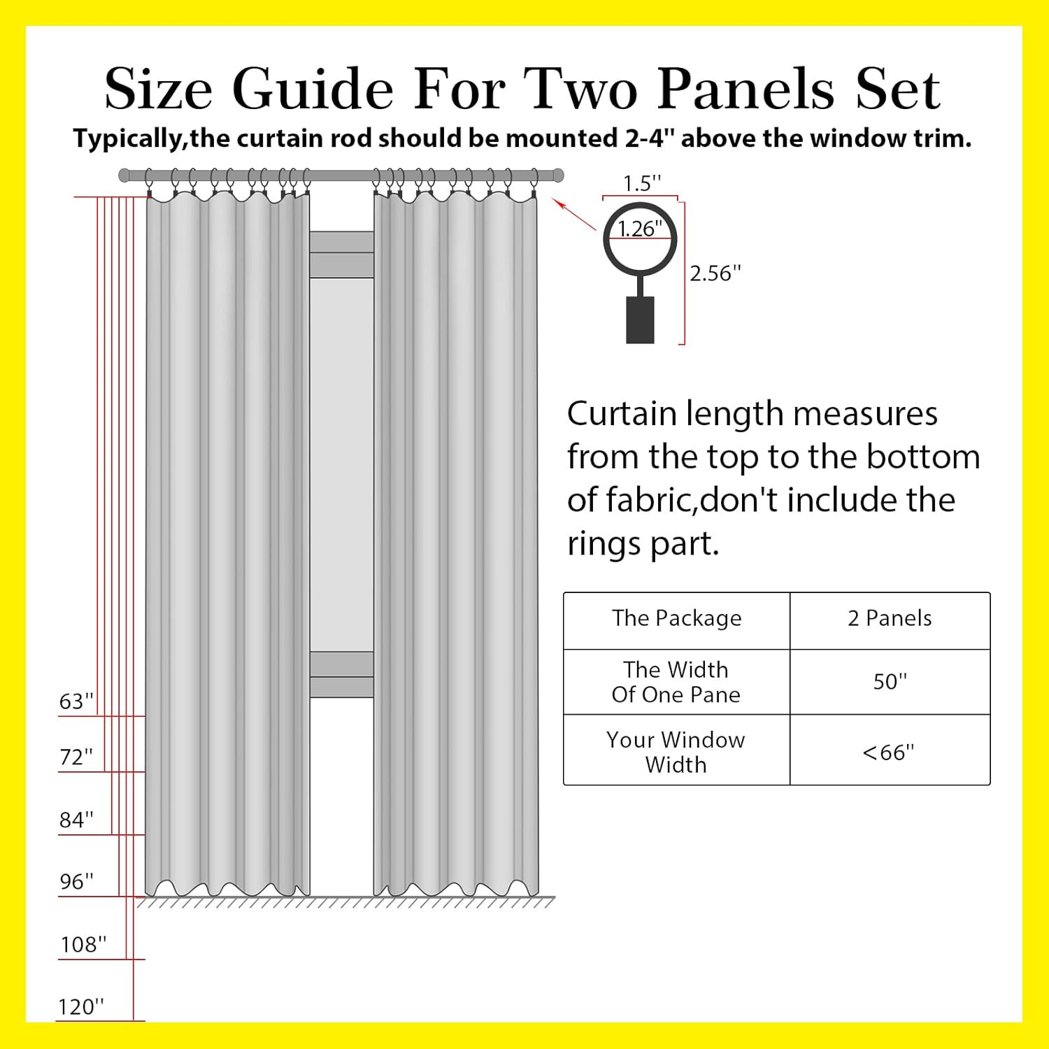 108″ Full Blackout Curtains Set, Thermal Insulated Faux Linen, Grey 2 Panels