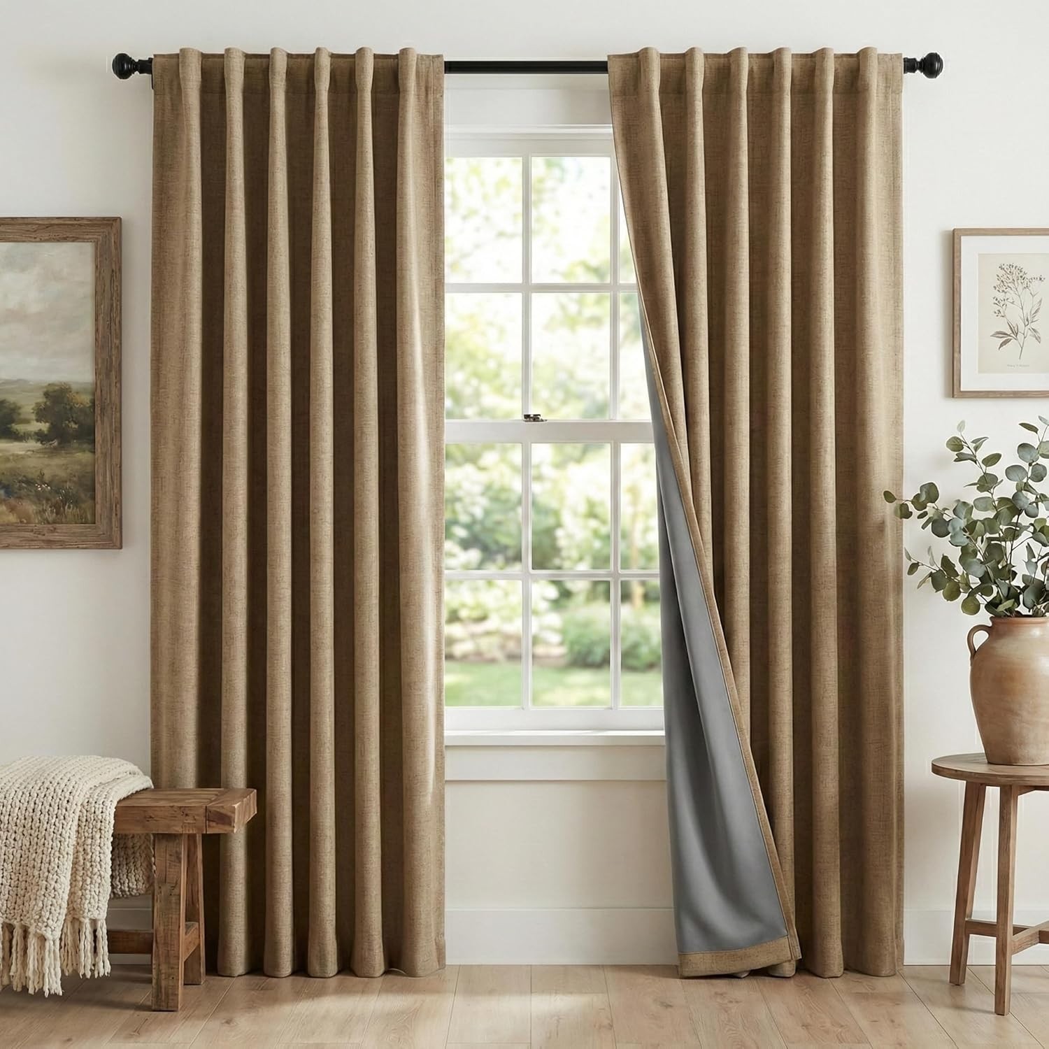 52 x 84 2 Panels Burlap Thick Insulated Linen Textured Blackout Curtains C191