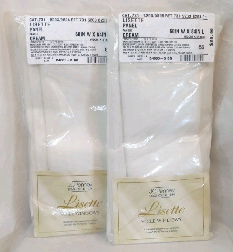 LOT of 2~JC PENNEY Window Panel Sheers Lisette Voile 60x 84″ Cream Polyester NEW