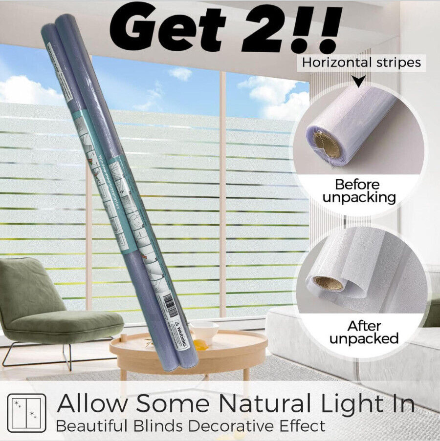 2-Pack Coavas Frosted Window Film, 23.6×78.7in, Heat Blocking, Static Cling