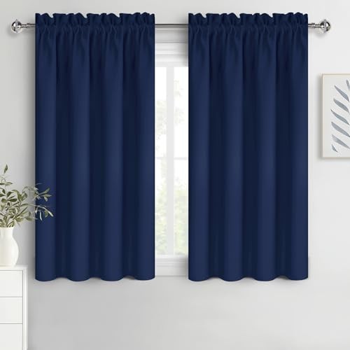Short Blackout Curtains for Bedroom 45 52″W x 45″L (Pack of 2) Navy Blue