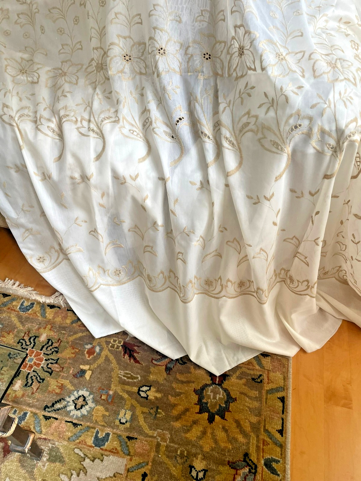 Exquisite Embroidered Floral Sheer Curtains Material Beaige and Gold 6×3.5 yds