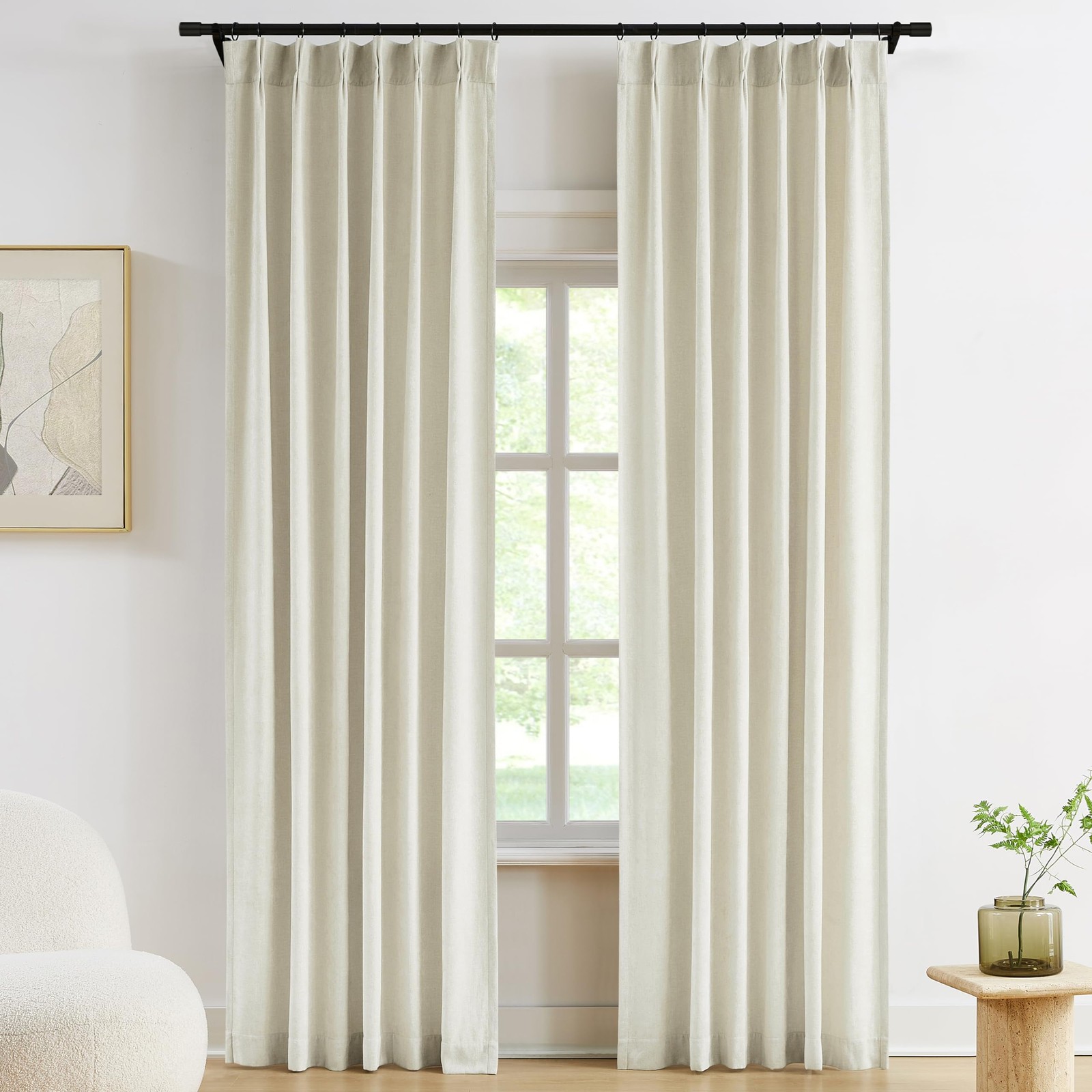 Vision Home Ivory Beige Pinch Pleated Curtains Velvet Chenille Light Filterin…