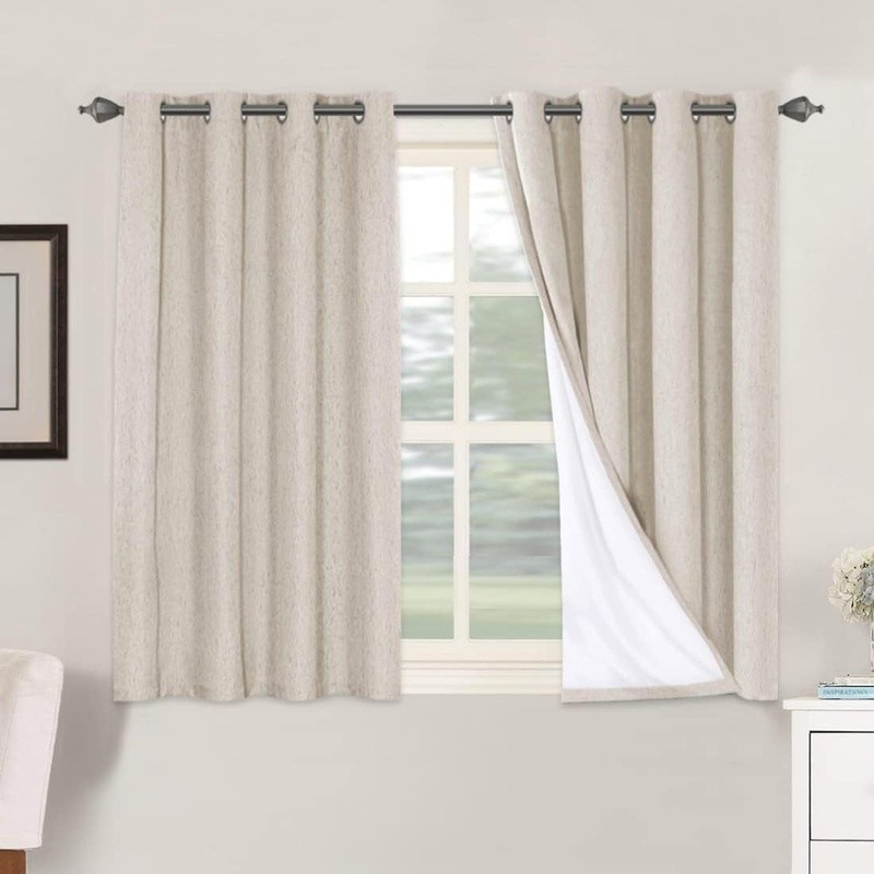 100% Blackout Linen Look Curtains Noise Reducing Energy Saving Drapes Grommets