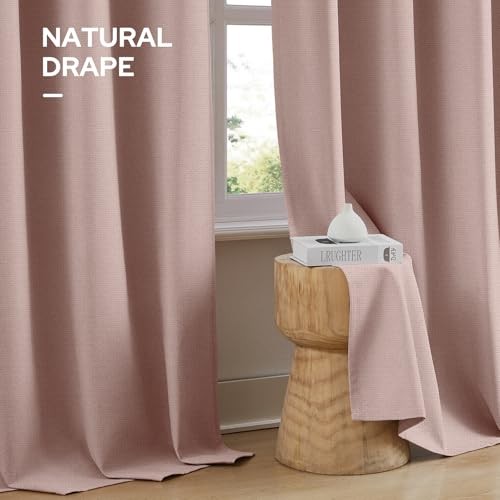 100% Linen Blackout Curtains for Bedroom, 52″W x 84″L (Pack of 2) Blush Pink
