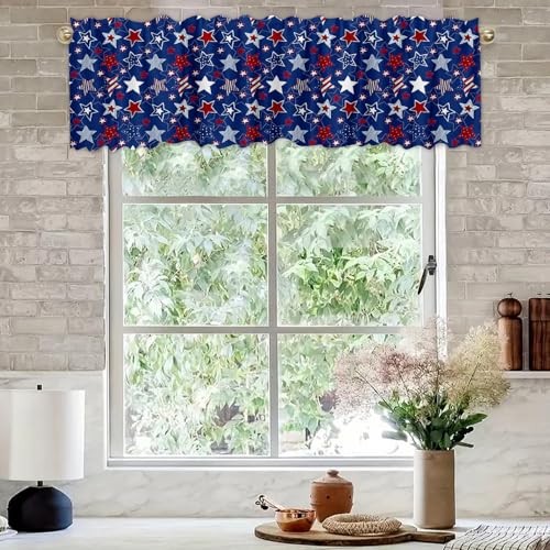 Independence Day Flag Window Treatment Valances Blue Star American Short Red