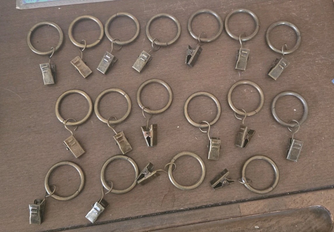 18 x Vtg Brass oil rubbed bronze Curtain Clips Set of 15 Drapes Curtains NOS