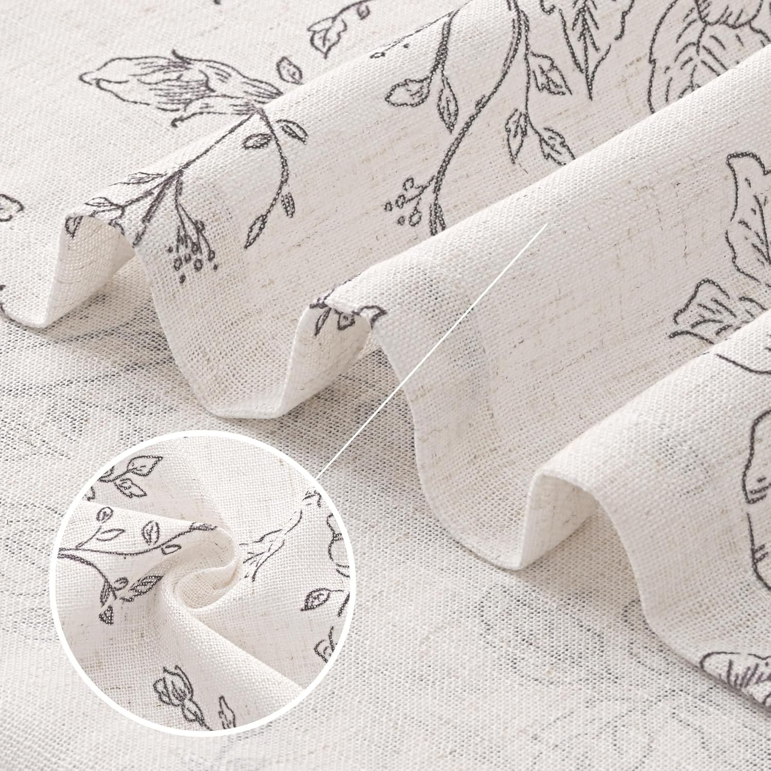 90 Inch Beige Floral Linen Curtains 2 Panels