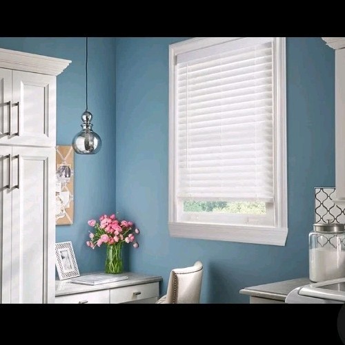 2″ Faux Wood Blinds 23″W x 48″L, White, Wood grain, Blackout, Cordless Operation