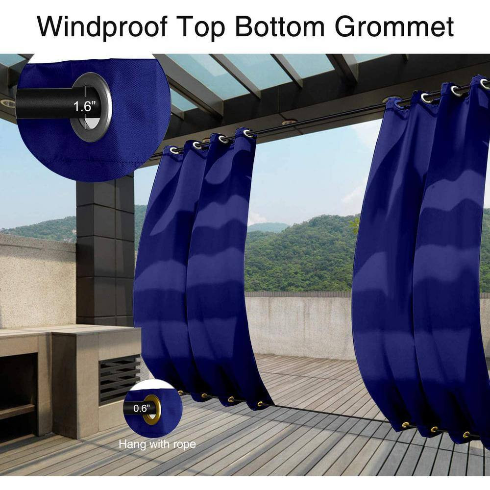 Navy Smooth 50 In. W X 84 In. L Outdoor Curtains for Patio Waterproof Drapes on