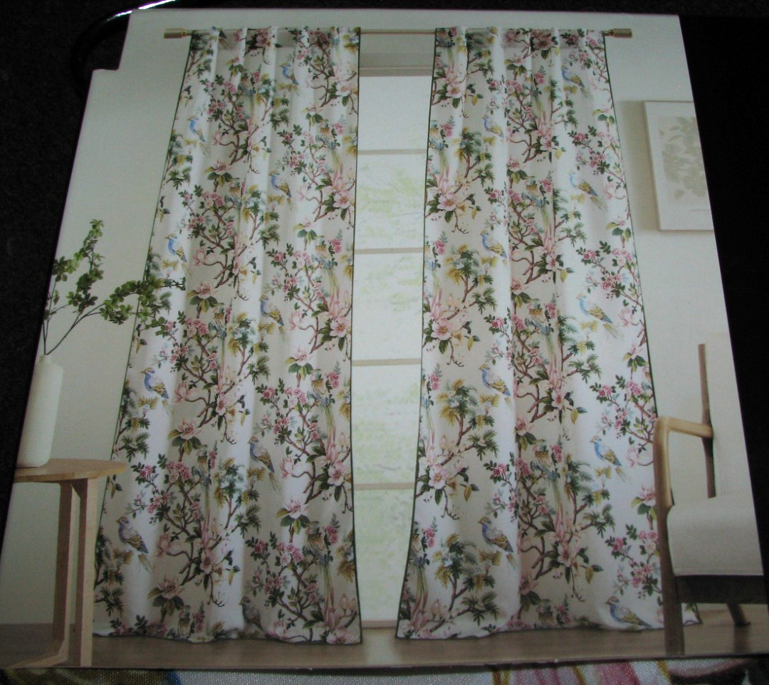 ENVOGUE «HOME» Window Curtains 2 Panels 37 x 96 /Birds, Flowers, Magnolias