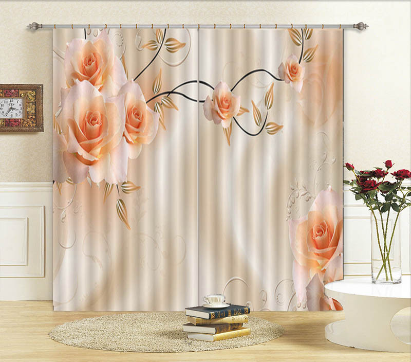 Tender Pink Roses 3D Curtain Blockout Photo Printing Curtains Drape Fabric