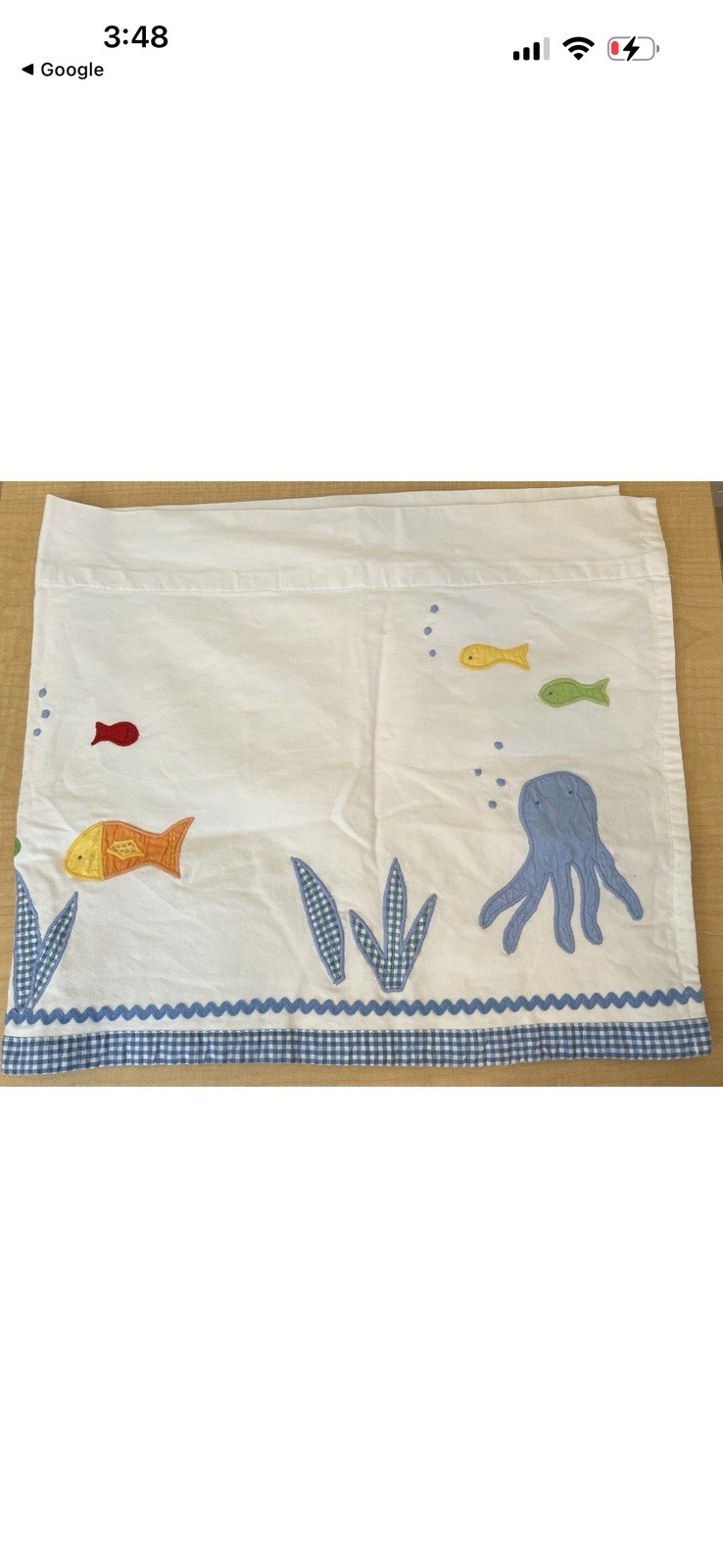 Pottery Barn Kids Under the Sea Blue Gingham Window Valance 18 X 44” New