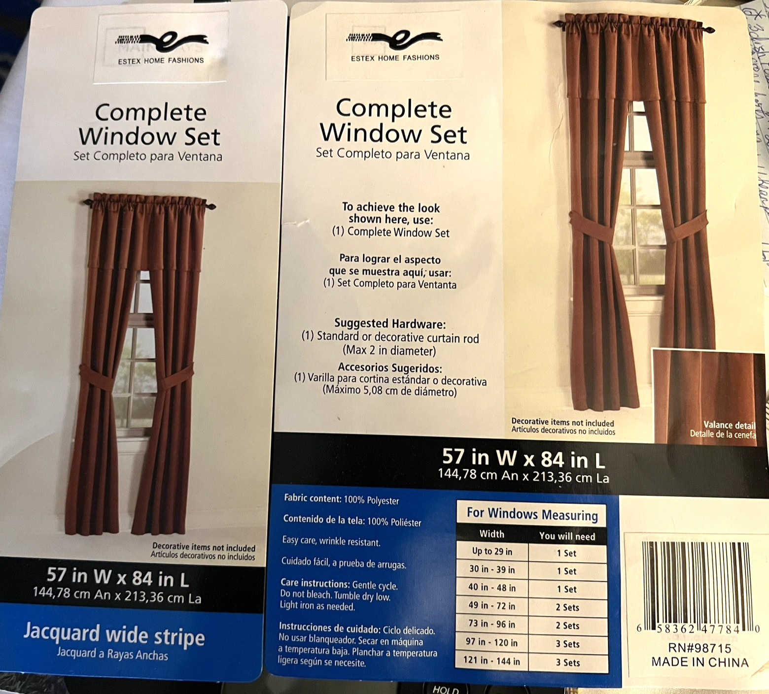 NIP Estex Home Fashions rust red 57″Wx84″L poly jacquard wide stripe drape set