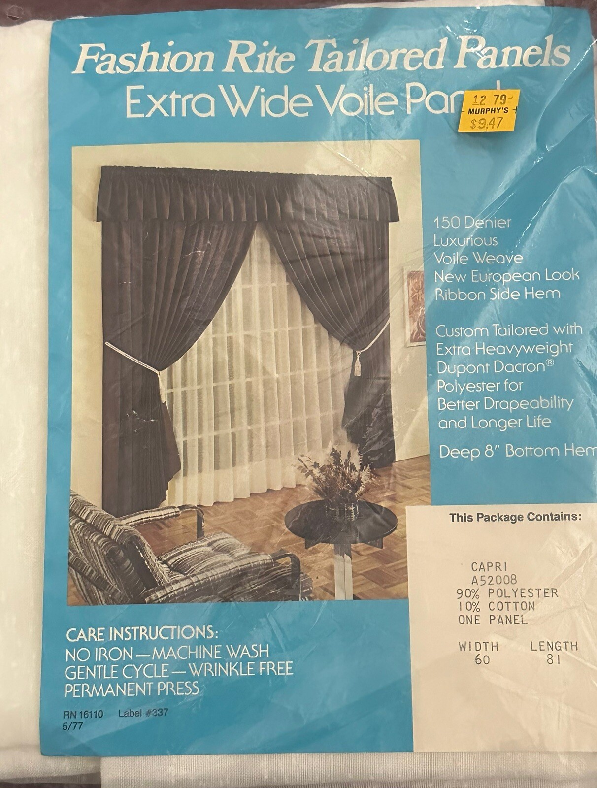 1 Vtg Permanent Press Tier Extra Wide Panel Curtain White Sheer 60 x 81 New