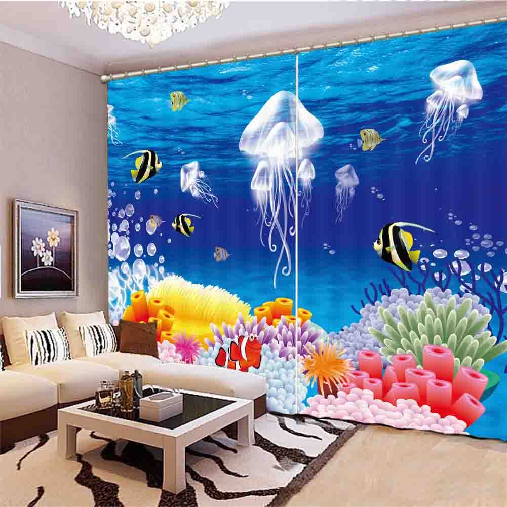Jellyfish Books Lines 3D Curtain Blockout Photo Printing Curtains Drape Fabric