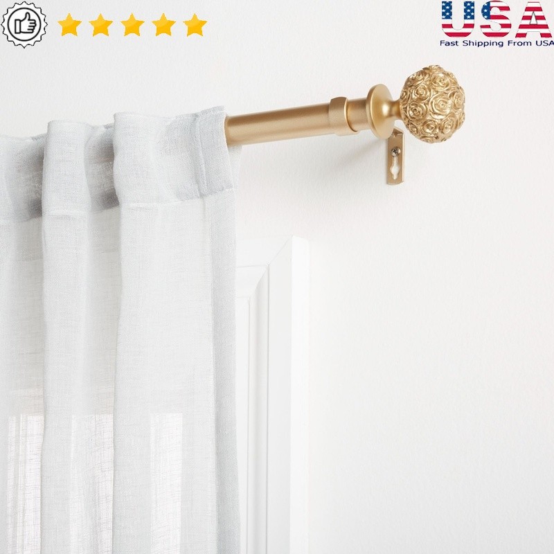 Peony Floral Adjustable Curtain Rod Set W/ Finials Hardware Included 66-120 inch