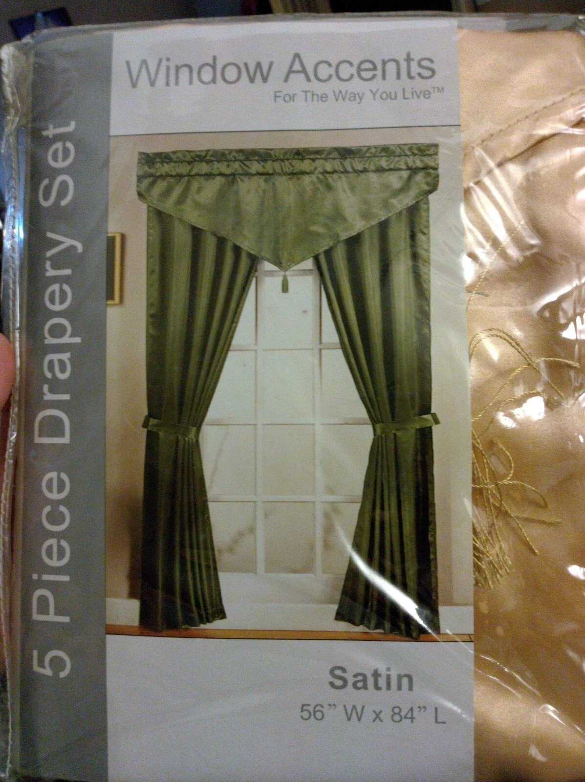 NEW- 2 Sets Curtain Drapery 5 Pieces In Each Set, Satin Color, 56″W x 84″L