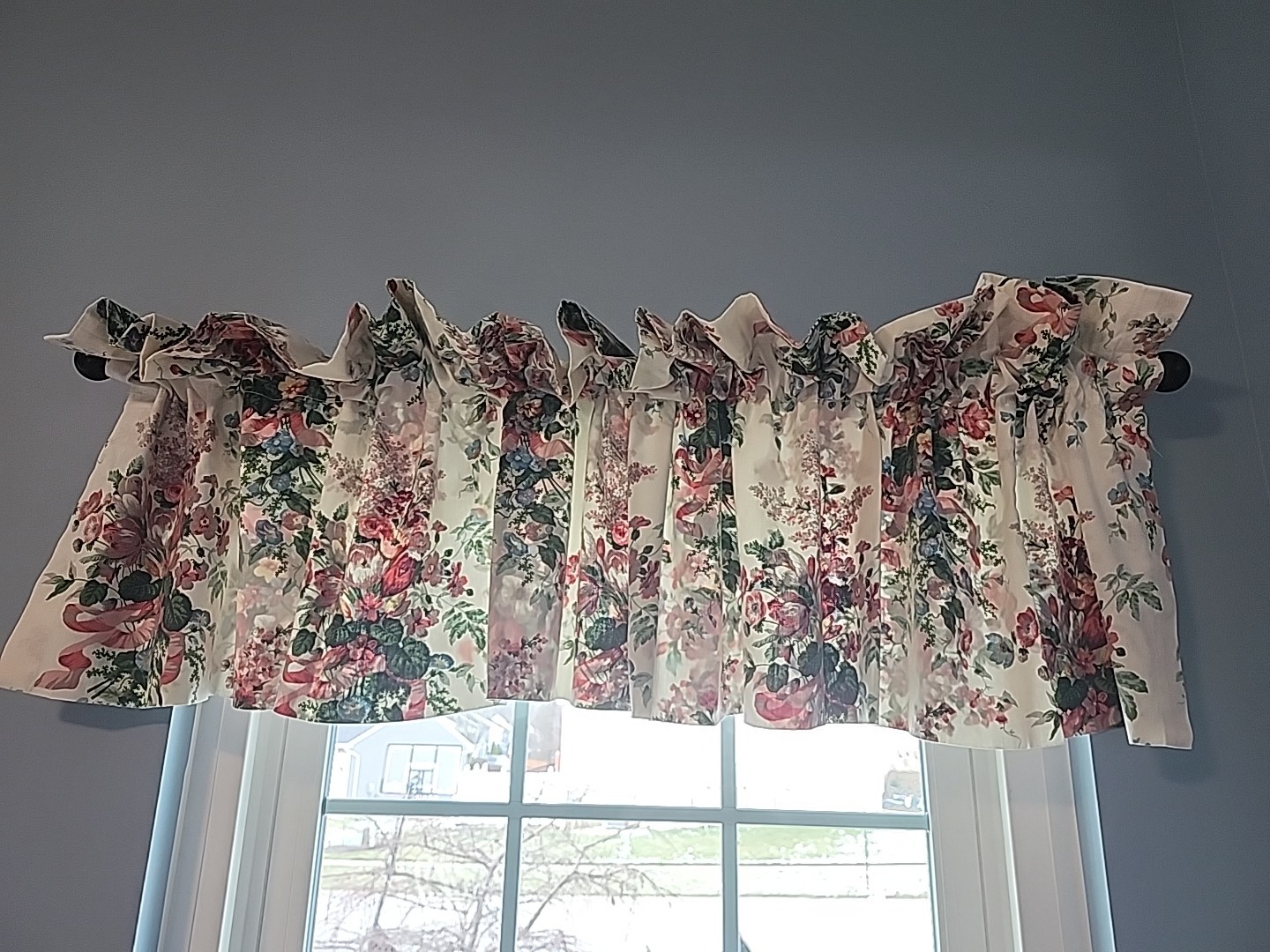 CROSCILL Vintage English Garden Floral Blouson Valance 85″x15” Made In USA